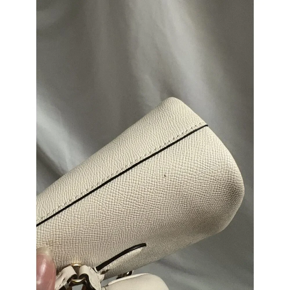 Coach Mini Gallery Bag Crossgrain Leather Chalk White with Pouch Charm and Strap
